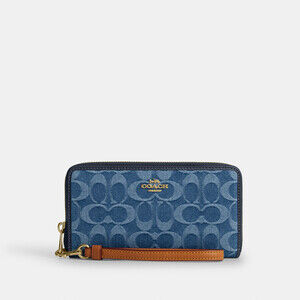 Coach Outlet Long Zip Around Wallet In Signature Denim